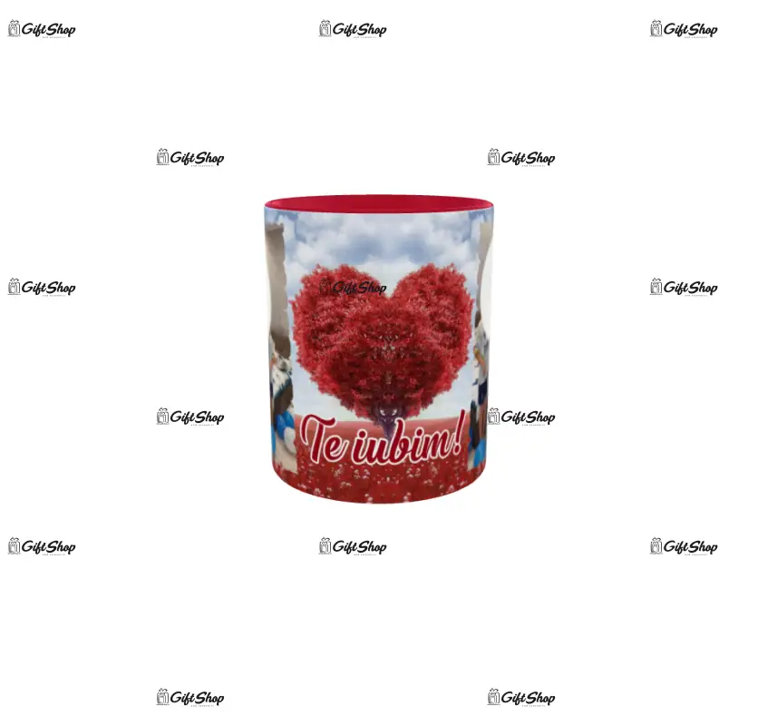 Te iubim, cana din ceramica, 330ml, personalizata cu 2 poze si text model 3372